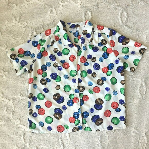 VTG TRUFFLES Women's Pleated Shoulder Colorful Blouse Chiffon Sz: M/L USA Made - Picture 5 of 10